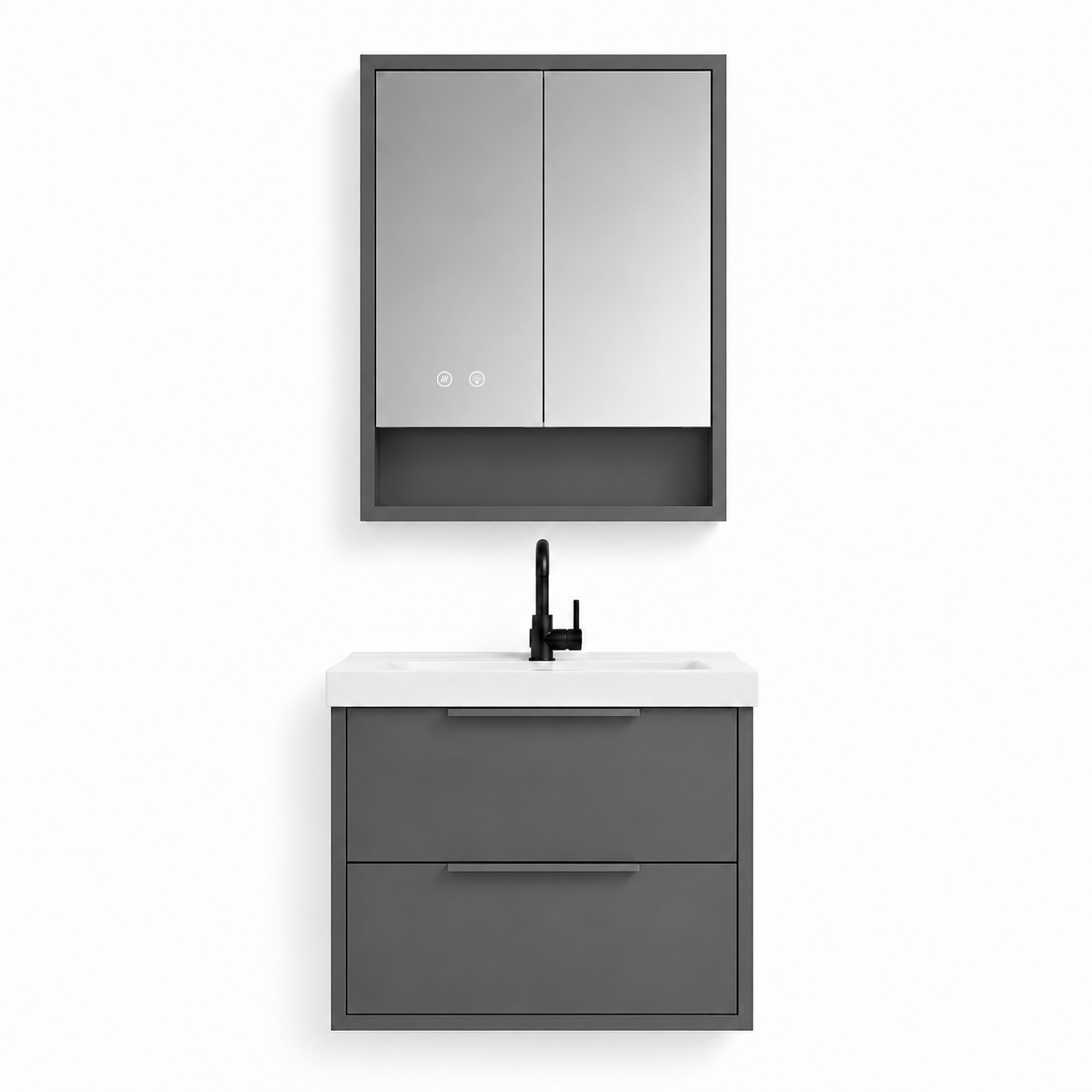 03-600mm/Premium Gray-Framed Mirror Vanity Set