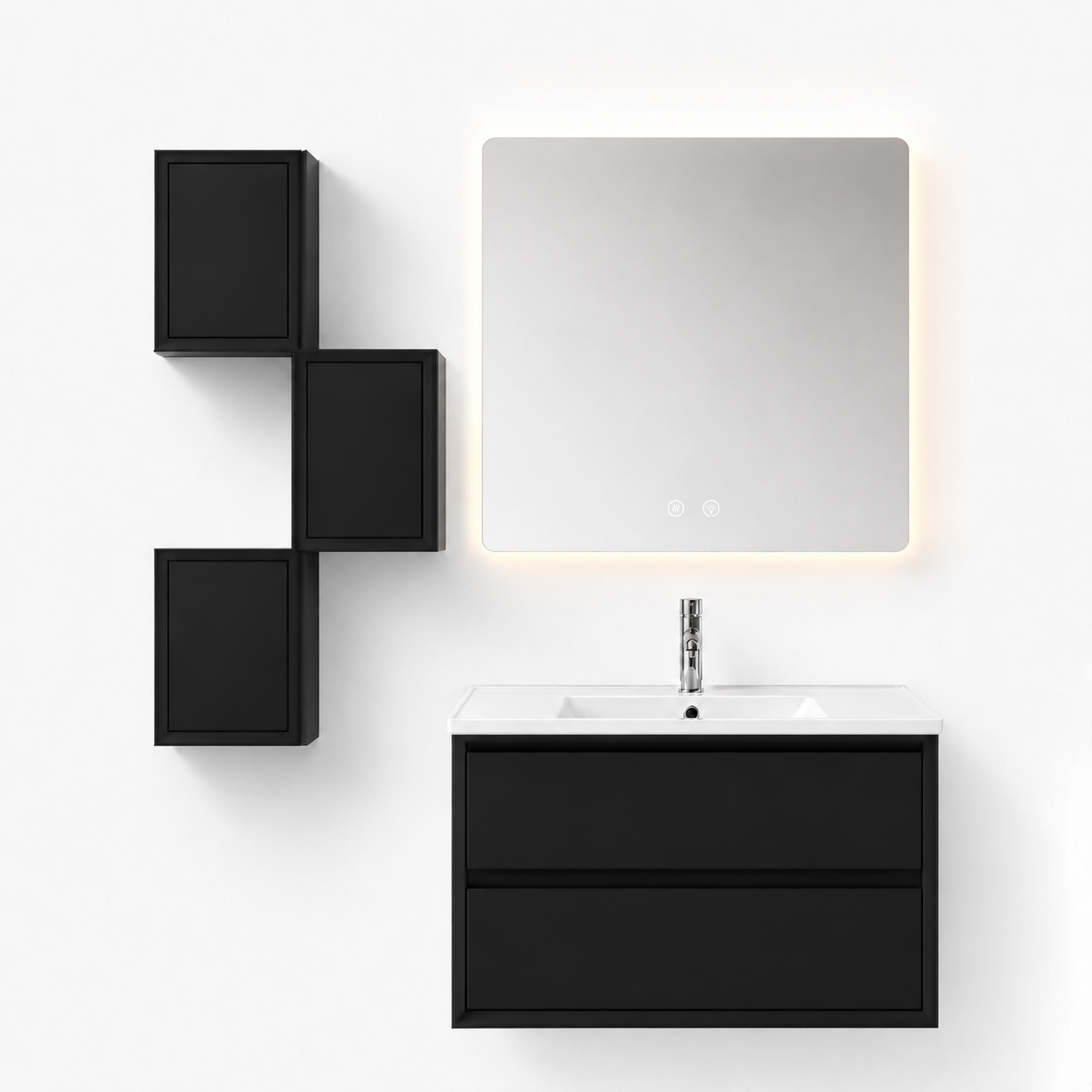 05-800mm/Black-Modern Floating Vanity-Square Modular Cabinets