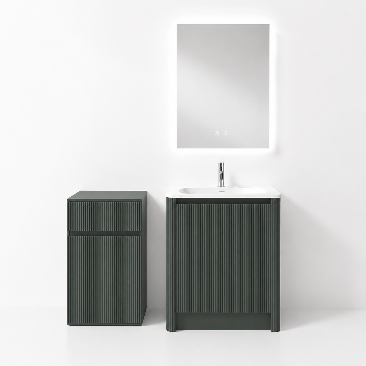 YH007-800 Bathroom Vanity Set with Smart Mirror & Toilet Side Cabinet, 800mm Cypress Green Vanity with C-Series Ceramic Sink