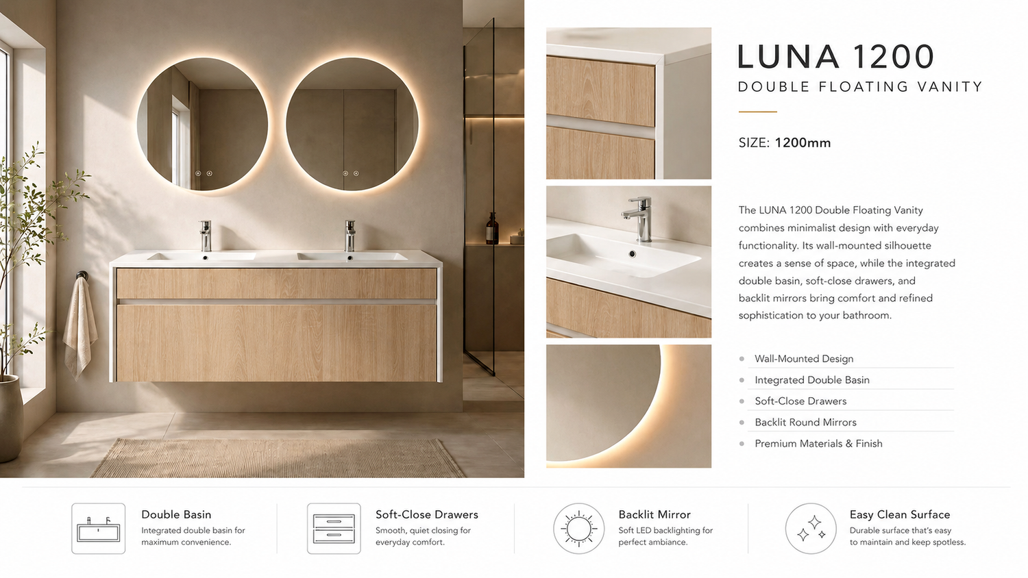 Luna 1200 - Double Floating Vanity