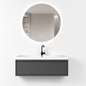 01-1000mm/Premium Gray-Bathroom Vanity Set with Round LED Smart Mirror, Single Drawer, Ceramic Sink