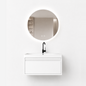 01-600mm/Glacier White-Bathroom Vanity Set with Round LED Smart Mirror, Single Drawer, Ceramic Sink