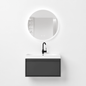 01-600mm/Premium Gray-Bathroom Vanity Set with Round LED Smart Mirror, Single Drawer, Ceramic Sink