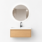 01-800mm/Natural Wood Color-Bathroom Vanity Set with Round LED Smart Mirror, Single Drawer, Ceramic Sink