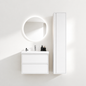 02-600mm/Glacier White-Bathroom Vanity Set with Side Cabinet, Round LED Smart Mirror & Double Drawers，Ceramic Sink