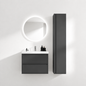 02-600mm/Premium Gray-Bathroom Vanity Set with Side Cabinet, Round LED Smart Mirror & Double Drawers，Ceramic Sink