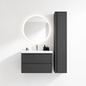 02-800mm/Premium Gray-Bathroom Vanity Set with Side Cabinet, Round LED Smart Mirror & Double Drawers，Ceramic Sink