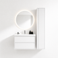 02-800mm/Glacier White-Bathroom Vanity Set with Side Cabinet, Round LED Smart Mirror & Double Drawers，Ceramic Sink