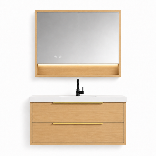 03-1000mm/Natural Wood Color-Framed Mirror Vanity Set