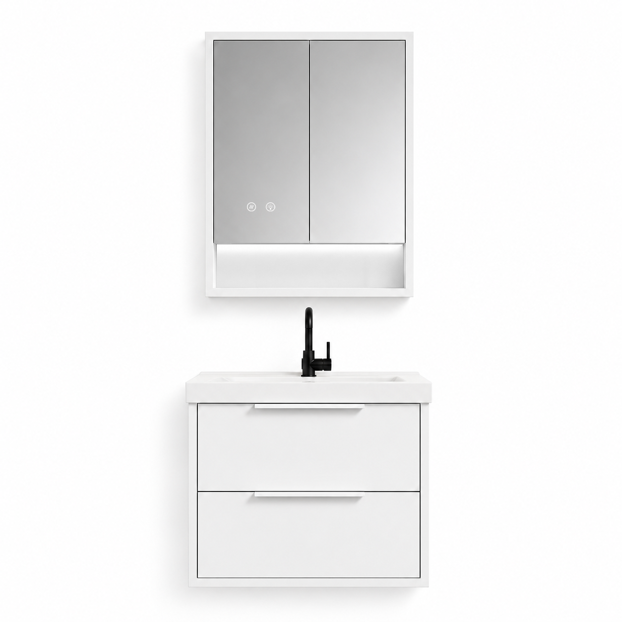 03-600mm/Glacier White-Framed Mirror Vanity Set