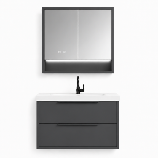 03-800mm/Premium Gray-Framed Mirror Vanity Set