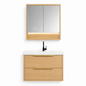 YH003-600 Bathroom Vanity Set with LED Medicine Cabinet, 600mm Natural Wood Tone Vanity with Ceramic Sink & Double Drawers 二、Description（描述）