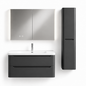 YH004-1000 Bathroom Vanity Set with Side Cabinet & LED Medicine Cabinet, 1000mm Premium Gray Vanity with Ceramic Sink & Double Drawers