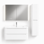 04-1000mm/Glacier White-Bathroom Vanity Set with LED Light Column Mirror Cabinet, Tall Side Cabinet, Double Drawers, Ceramic Sink