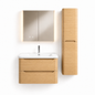 YH004-800 Bathroom Vanity Set with Side Cabinet & LED Medicine Cabinet, 800mm Natural Wood Tone Vanity with Ceramic Sink & Double Drawers