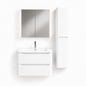 04-600mm/Glacier White-Bathroom Vanity Set with LED Light Column Mirror Cabinet, Tall Side Cabinet, Double Drawers, Ceramic Sink