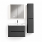 04-600mm/Premium Gray-Bathroom Vanity Set with LED Light Column Mirror Cabinet, Tall Side Cabinet, Double Drawers, Ceramic Sink