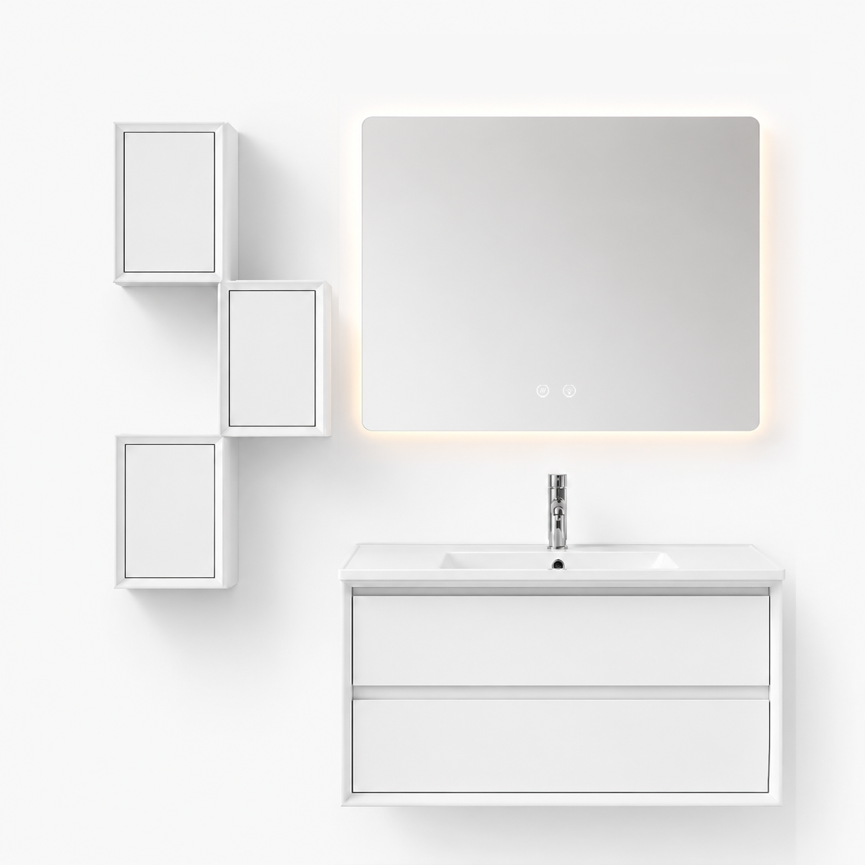 05-1000mm/White-Modern Floating Vanity-Square Modular Cabinets