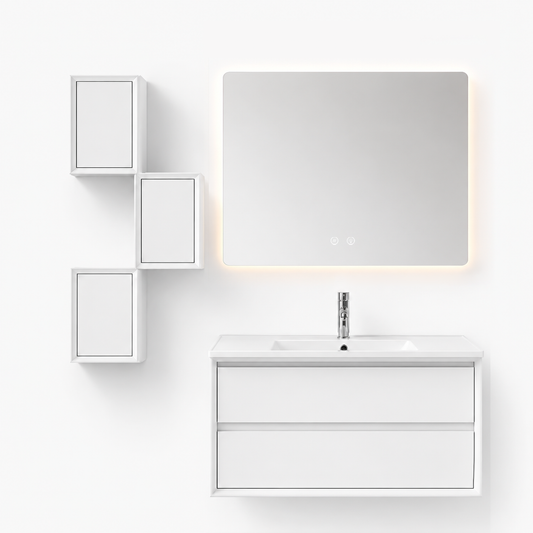 05-1000mm/White-Modern Floating Vanity-Square Modular Cabinets