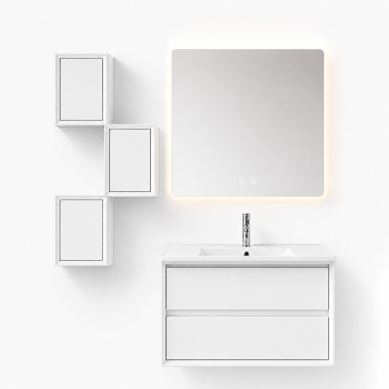 05-800mm/White-Modern Floating Vanity-Square Modular Cabinets